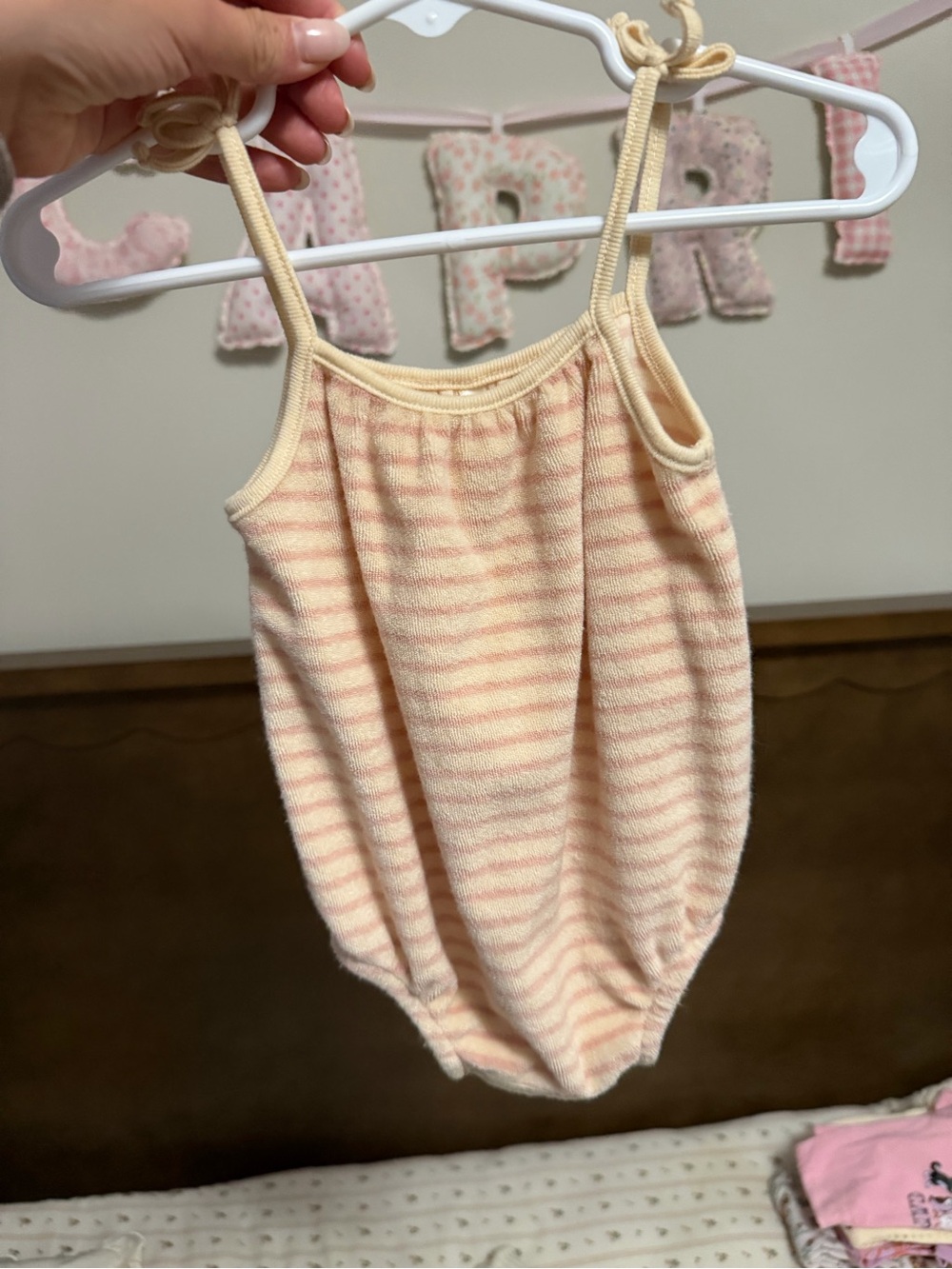 Quincy Mae Baby Girls' Peach & Cream Striped One-Piece Romper